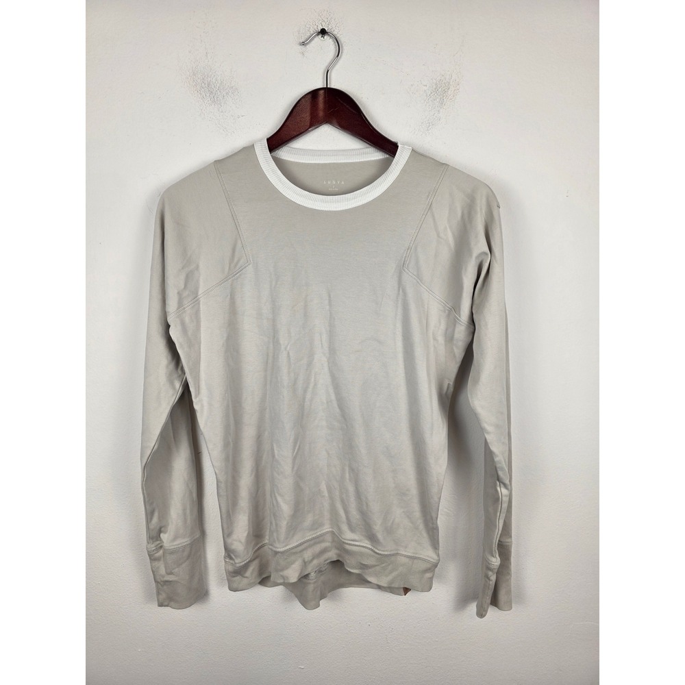 Lunya Organic Pima Cotton Long Sleeve Top Greige Gray Small Loungewear Shirt